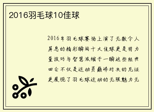 2016羽毛球10佳球